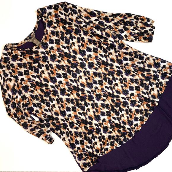 Bit Bridle Purple Cheetah Animal Leopard Print High Low Tunic Top Blouse Shirt M - Picture 2 of 6